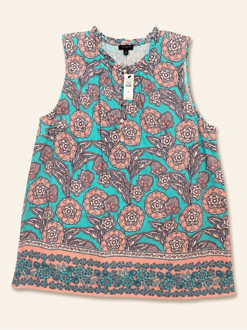 Talbots Floral Border Print Sleeveless Top • NWT • Size M